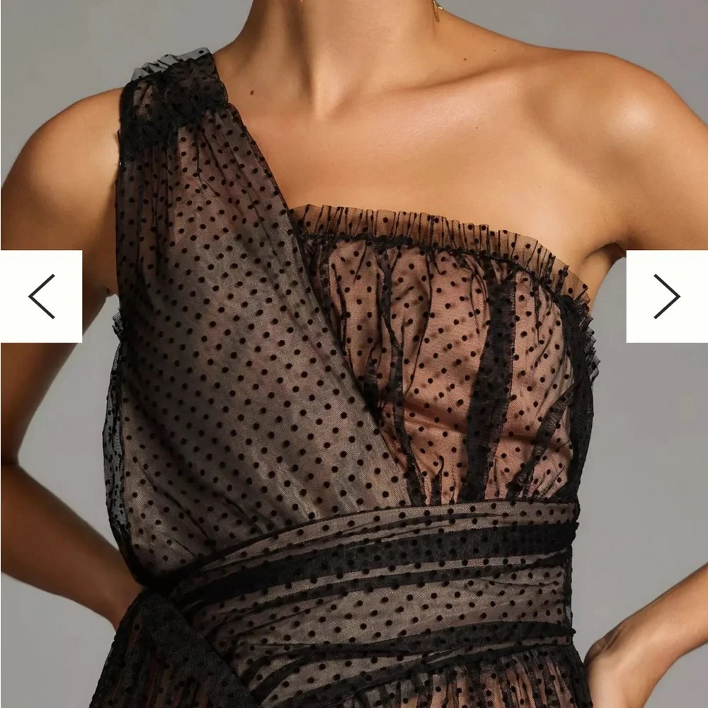 Anthropologie Elegant vintage style Black and Brown One-Shoulder Dress - Picture 4 of 4